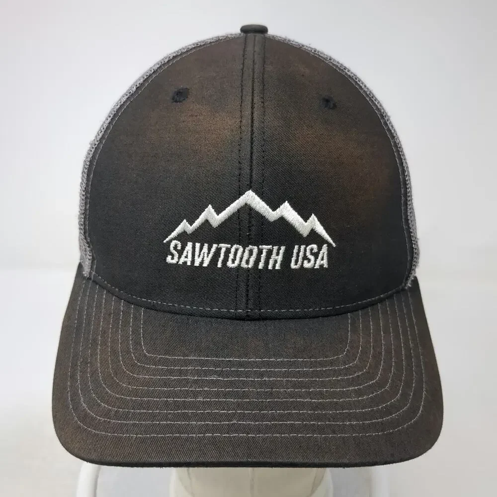 Richardson Trucker Hat Black One Size Sawtooth USA Mountain Logo Mesh Snapback